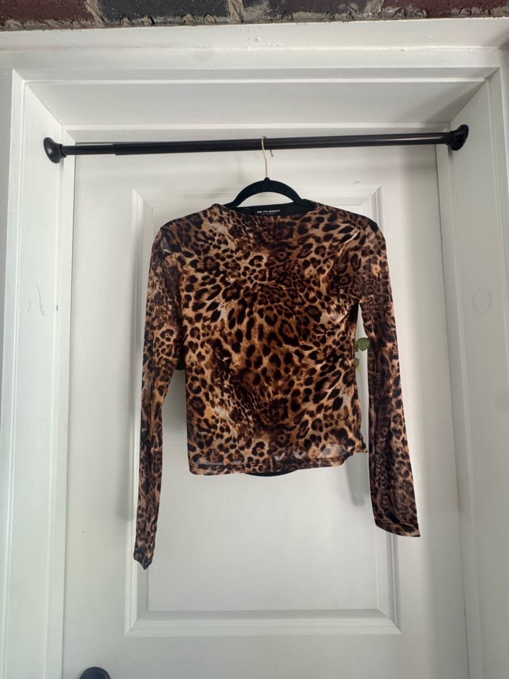 See You Monday Brown Leopard Print Long Sleeve Top